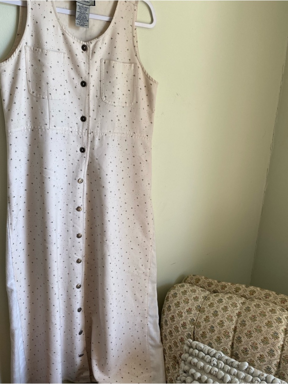 Vintage Directives Geo Cream Sleeveless Button-Down Maxi Dress 90s style
